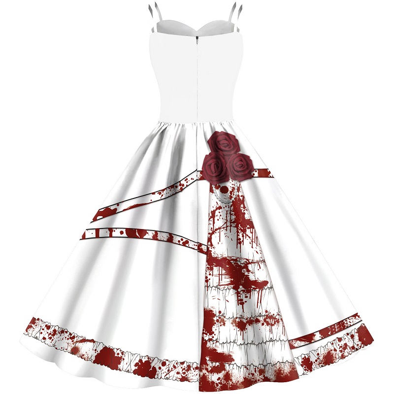 White and Red Halloween Costume Women Dress For Carnival Party